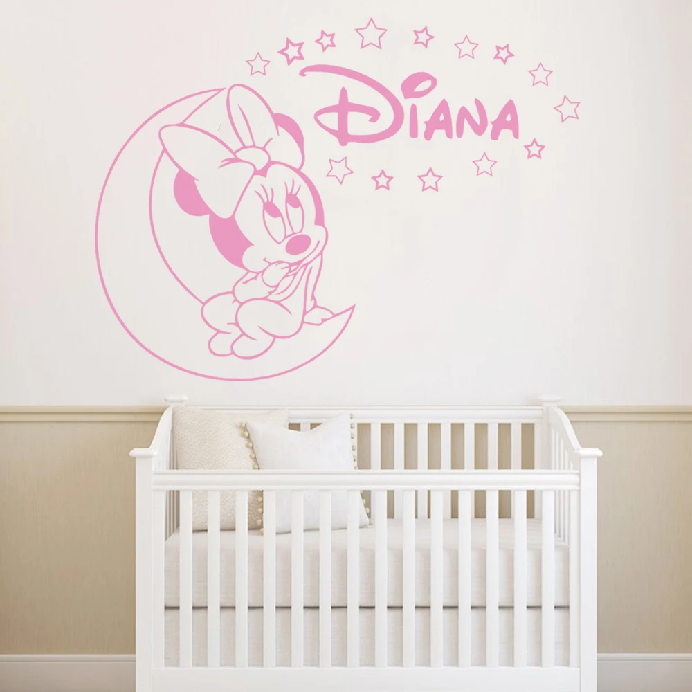 Cute Minie Custom Name Wall Art Decal For Kids Room Decor Stickers Mural Poster Baby Bedroom Wall Sticker Wallpaper Decals