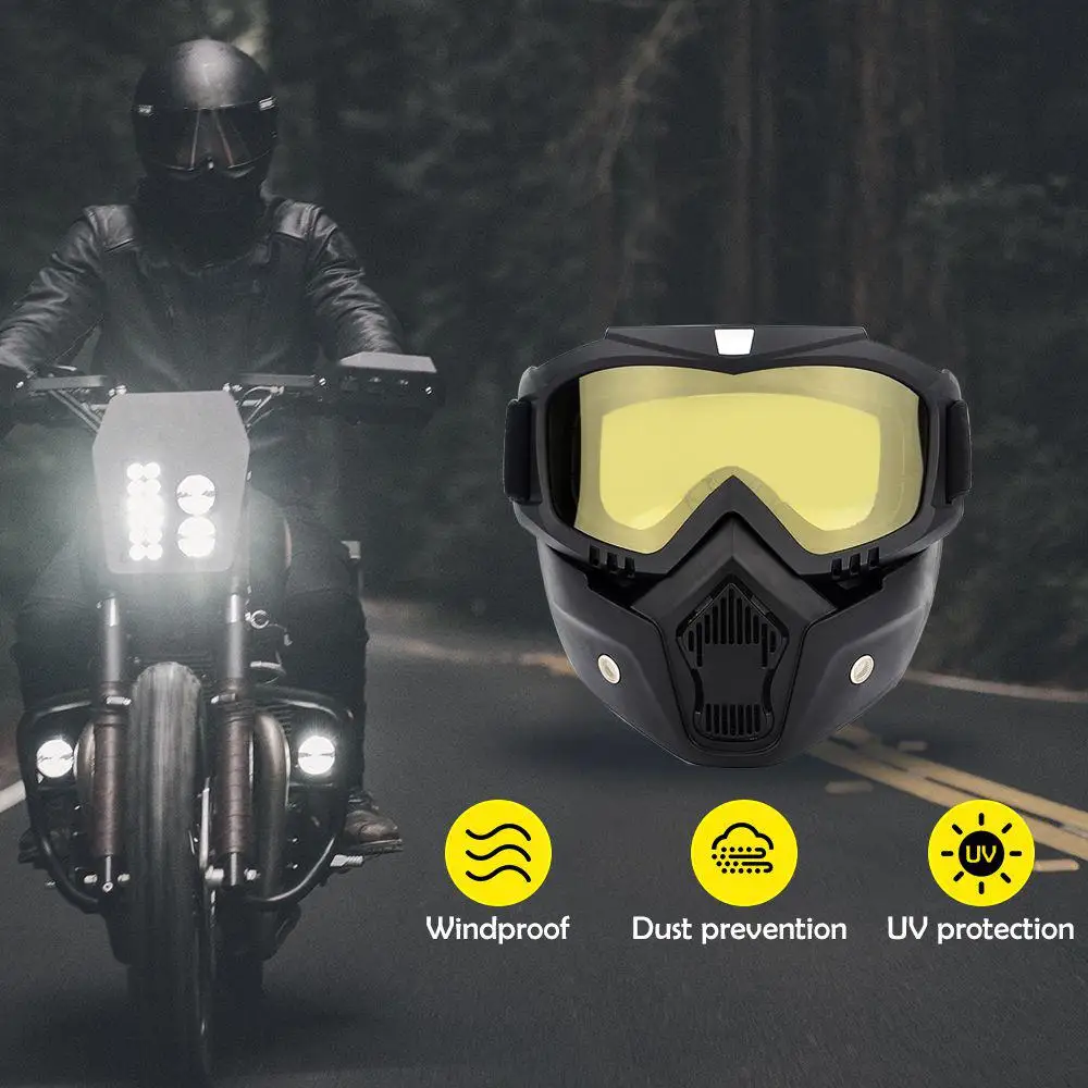 

Motocross Helmet Winter Motorcycling Skiing Goggle Sunglasses Detachable Mask With Mouth Filter On For Outdoor Sports Snowmobile