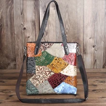 SIMLINE сумка из натуральной кожи, Женская винтажная Лоскутная сумка на плечо, сумка для ноутбука, Сумки для дам, Женская вместительная сумка