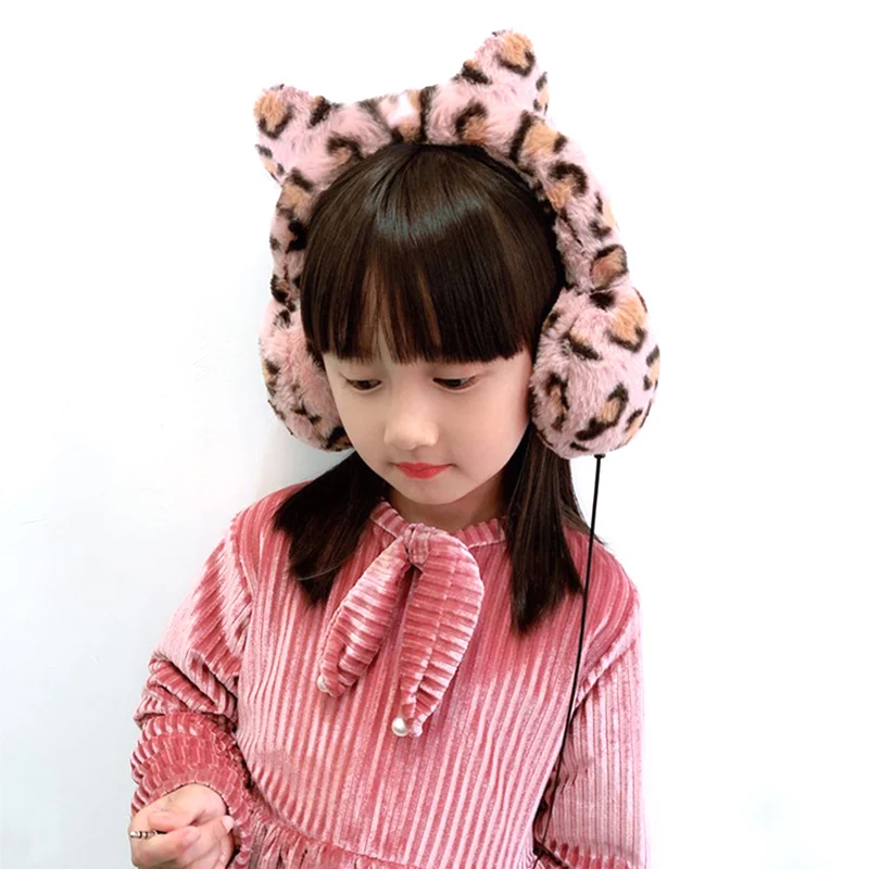 Cute Leopard Printed Wired Kids Headphone Telescopic Storage Line Girls Music Cascos For Phone Laptop Gamer Online Lesson Gift