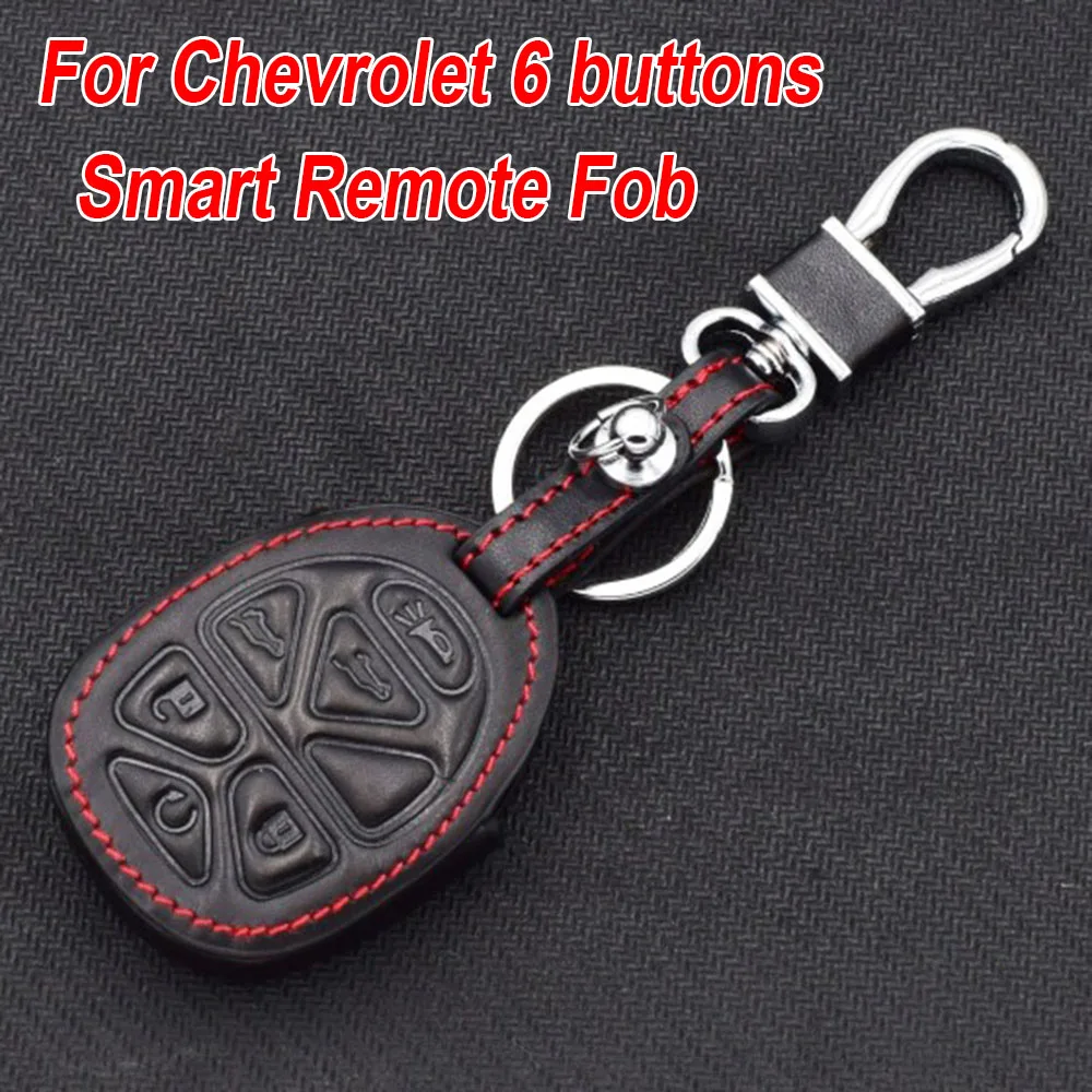Black Leather 6 Buttons For Chevrolet GMC Cadillac Remote Key Chain Cover Fob