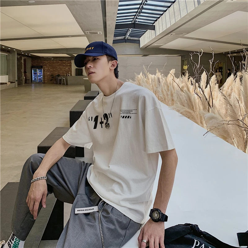 

2019 Men's Summer New Casual Letter Printing Round Neck Short-sleeved T-shirt Loose Temperament Tide Cotton Harajuku