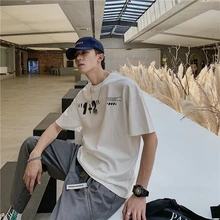 2019 Men's Summer New Casual Letter Printing Round Neck Short-sleeved T-shirt Loose Temperament Tide Cotton Harajuku 2019 Men's Summer New Casual Letter Printing Round Neck Short-sleeved T-shirt Loose Temperament Tide Cotton Harajuku