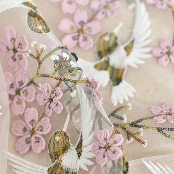 

GLace 1Y/Lot High grade bird soft mesh embroidery 3D lace fabric wedding dress costumes handmade diy fabric clothing TX1571