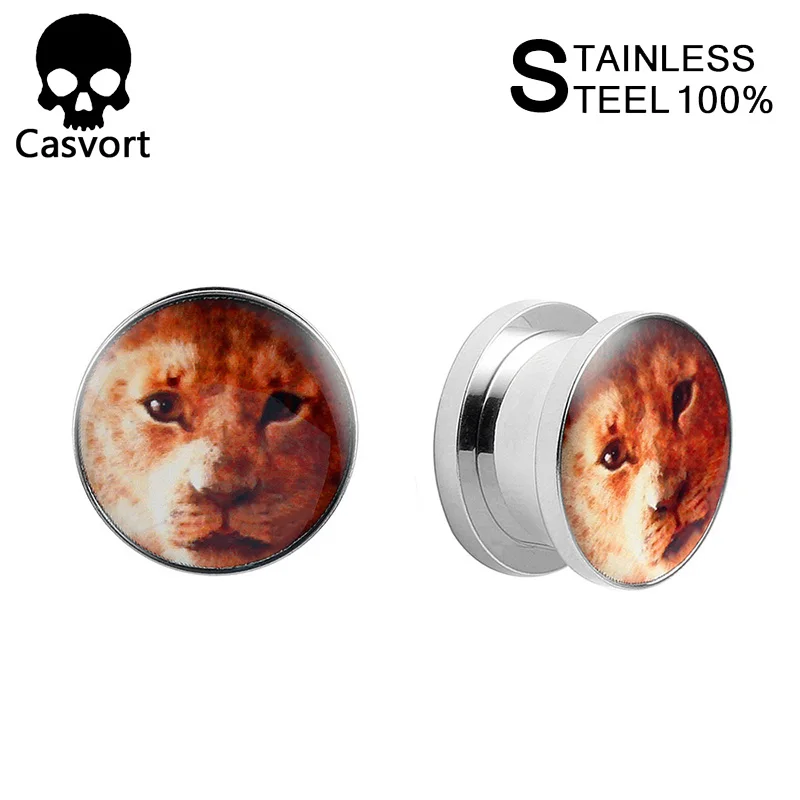 

Casvort 2 pcs Screw Silver Ear Epoxy Tunnel Plug Piercing Expander Stretchers Body Piercing Jewelry Earrings Gift Earth Design