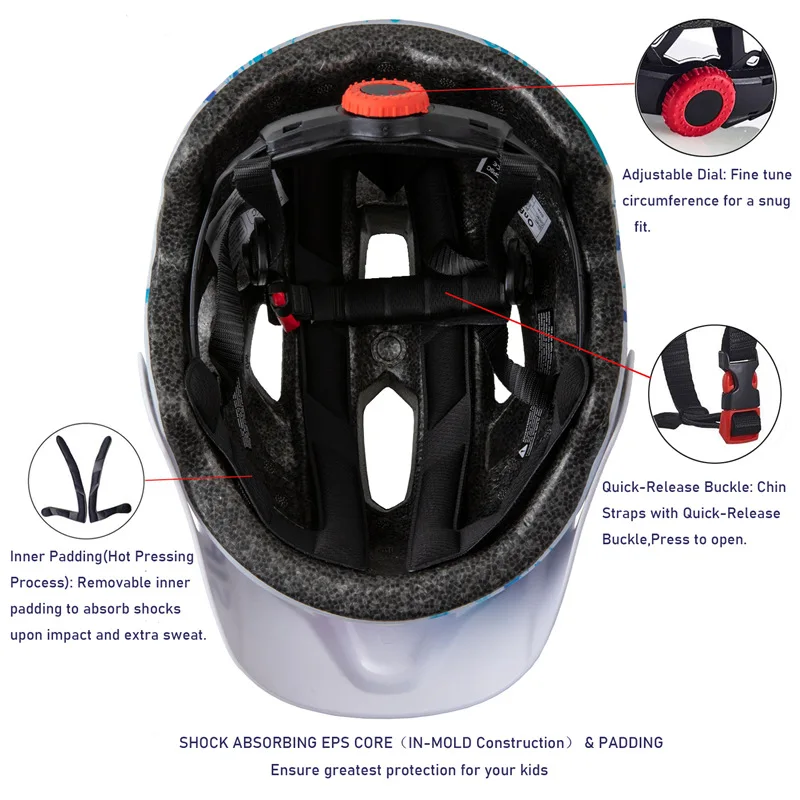 EXCLUSKY Children Bike Helmet Kids Boys Red Mtb Bicycle Helmet Girl Cycling protection Sport Cap Size 50~57cm for 5~13 Years Kid