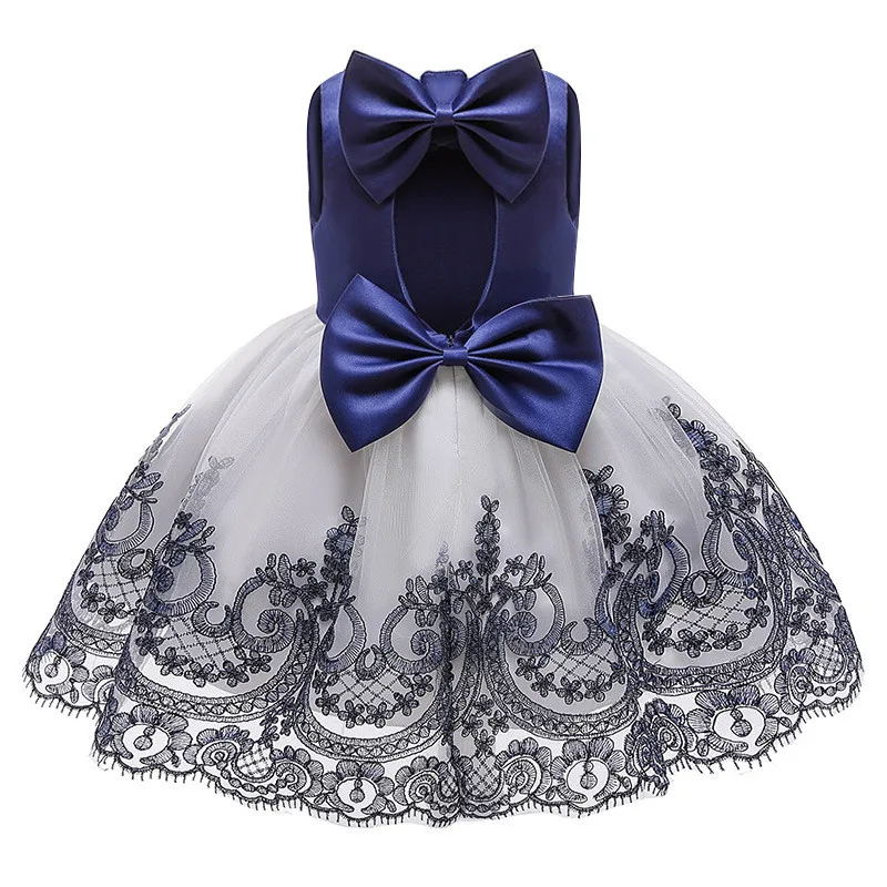dark blue Кружевное платье принцессы с открытой спиной для маленьких девочек; элегантное платье-пачка для крещения; платье для дня рождения для маленьких девочек; одежда для маленьких девочек - Цвет: dark blue