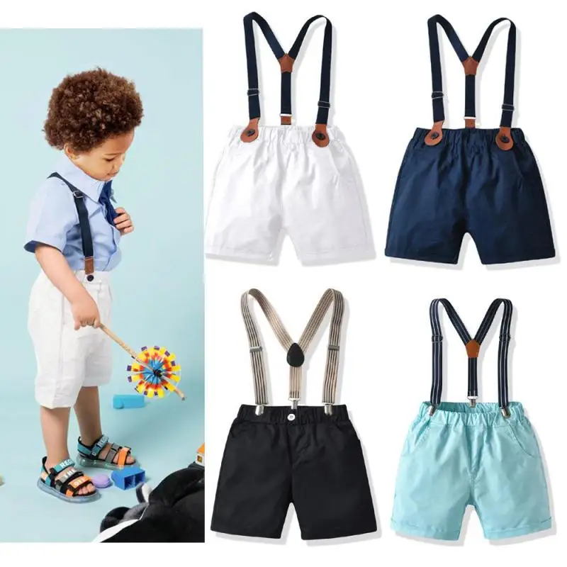 Boys Shorts Cotton Summer Shorts For Baby Boy Overalls White Black Gentleman Toddler Pants Casual Kids Dungarees