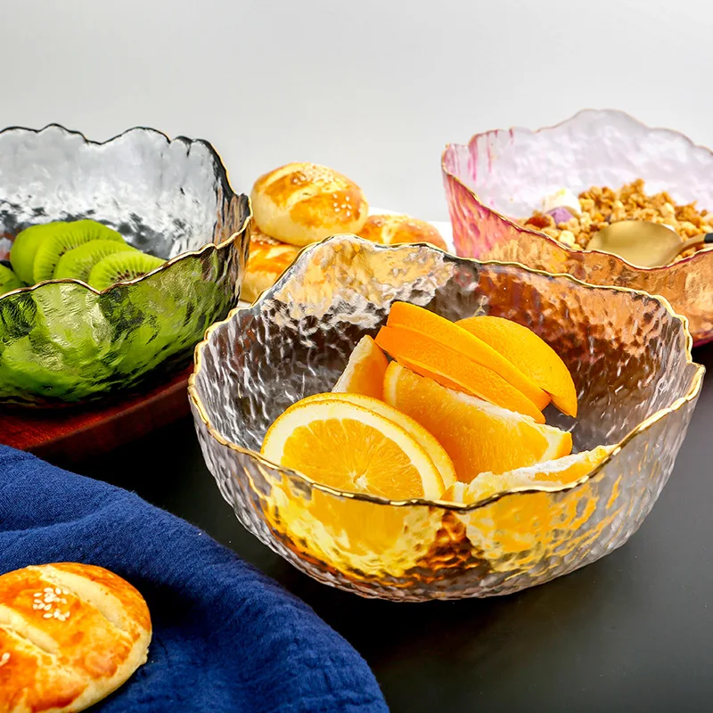 

Glass Salad Bowl Fruit Plate Tableware Edge Household Living Room Tea Table Golden Irregular Cn(origin) Stocked
