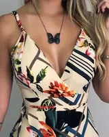 Sexy V-neck Spaghetti Strap Floral Print Women Short Romper Playsuit Female Beach Ruffle Sleeveless 2023 Fashion Casual Jumpsuit - Image 2