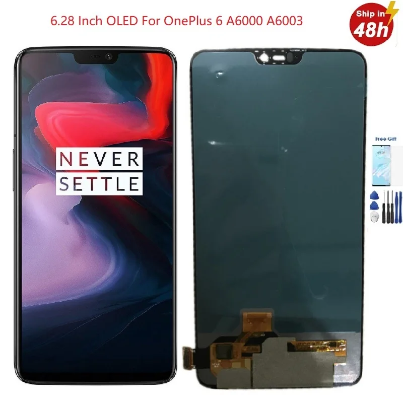 

OLED-дисплей 6,28 дюйма для OnePlus 6, ЖК-дисплей для 1 + 6 A6000 A6003 дисплей OnePlus 6, экран