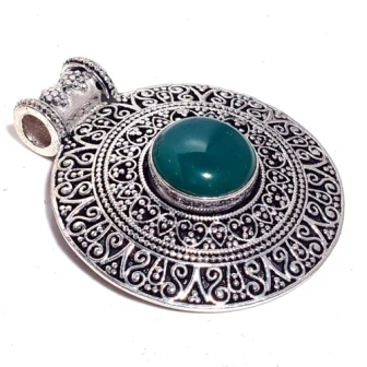 

Genuine Green Onyx Pendant Silver Overlay over Copper ,Hand made Women Jewelry Gift