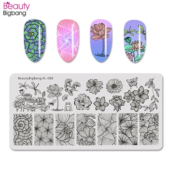 

Beautybigbang Nail Art Flower Stamping Plates Dragonfly Lotus Frog Print Image Nails Swanky Stamping Template Plate Mold XL-088