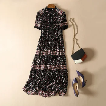 

Women Dress New Dress Bohemian Printed Rayon Patchwork Short Sleeve Dress