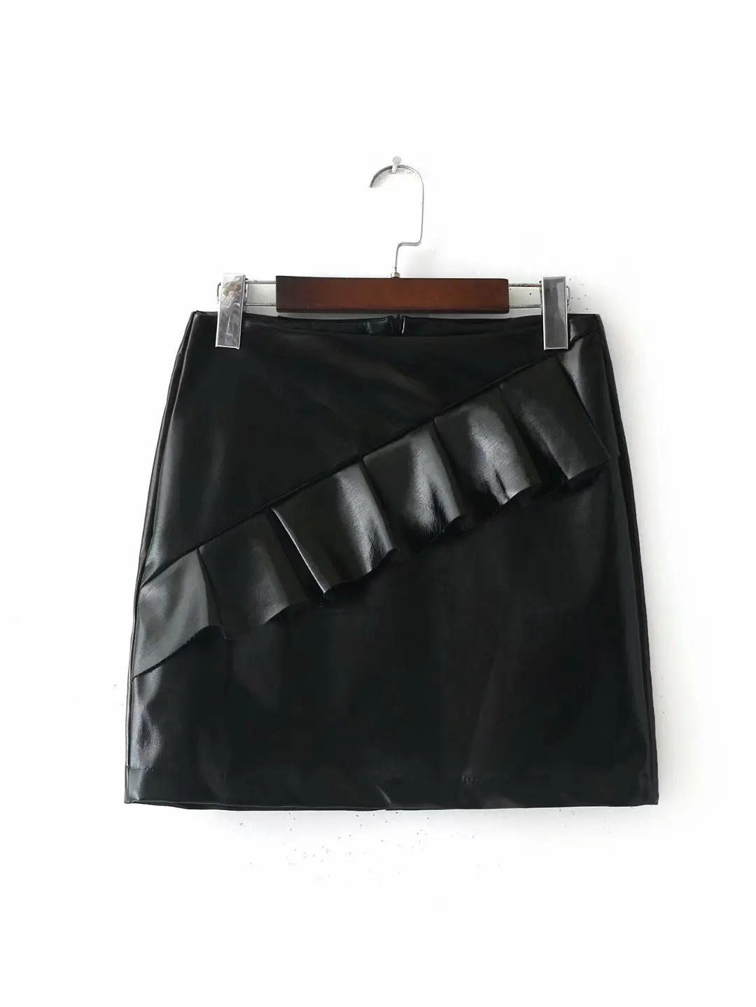 

19 Spring WOMEN'S Dress New Style Online Celebrity Korean-style Western Style Youth Fashion Flounced Sheath-Bright Leather Skirt