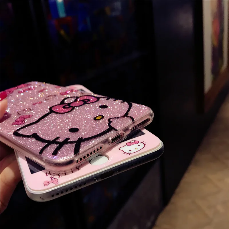 Для iPhone 11 Pro Max чехол для iPhone 6 6S 8 7 Plus X милый мультяшный hello kitty чехол для телефона для iPhone XS Max XR KT Bling Твердый Чехол