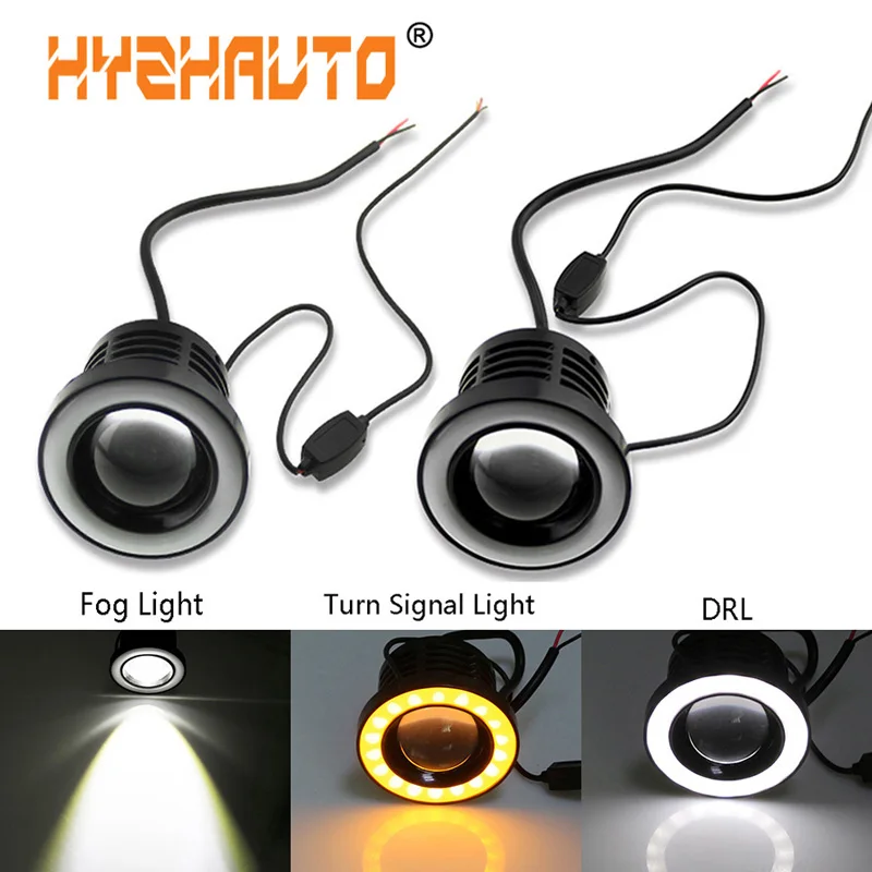 

HYZHAUTO 2Pcs COB LED Fog Lights 1200LM Dual Color Angel Eye LED DRL Driving Turn Signal Bulbs Yellow White Auto Fog Lamps 12V