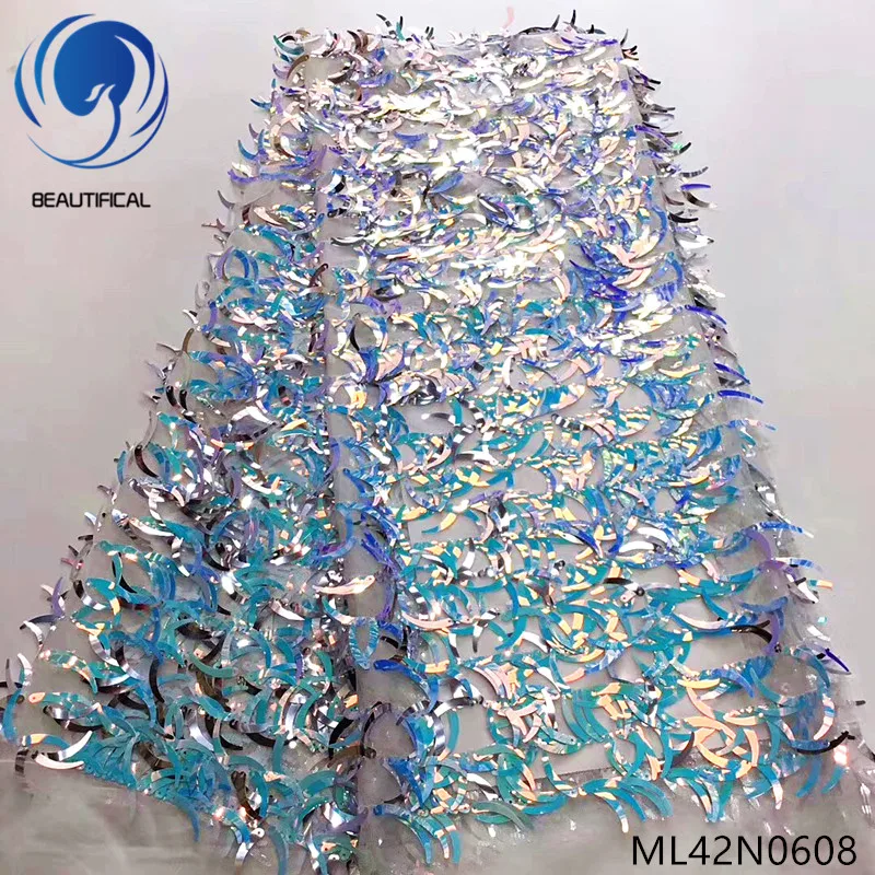 

Beautifical african lace fabrics 2019 New 3d long sequins design nigerian net lace fabric for women dress french lace ML42N06