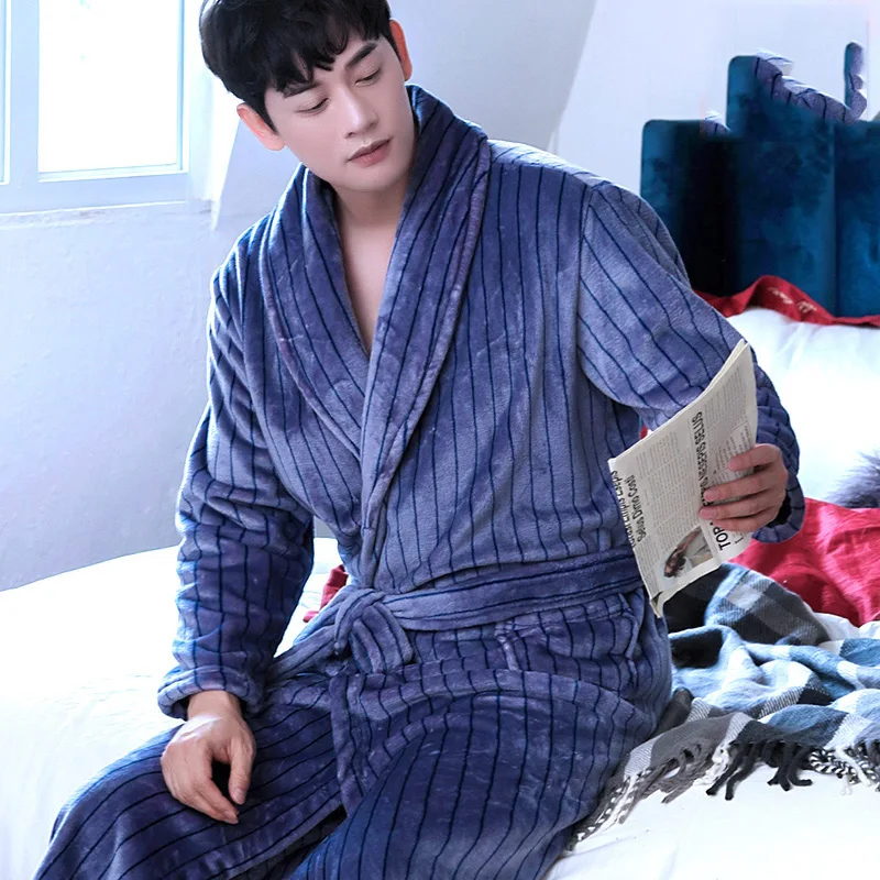 Мягкий фланелевый коралловый флисовый мужской теплый супер длинный банный халат с длинным рукавом мужской халат кимоно халат халаты для осени и зимы - Color: P