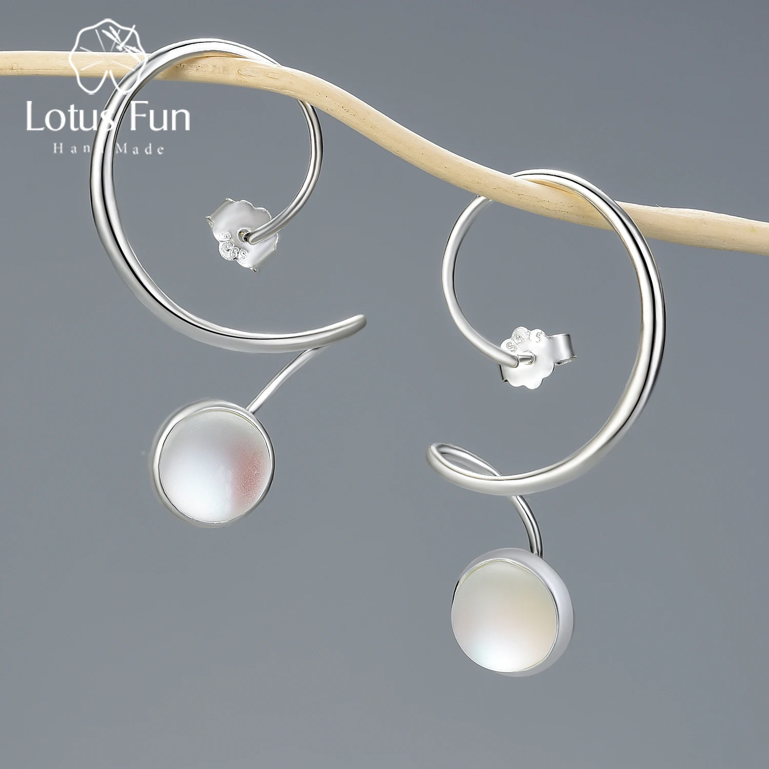 

Lotus Fun Artificial Moonstone Unusual Big Design Dangle Fashion Earrings With Stone for Women Real 925 Sterling Silver Jewelry