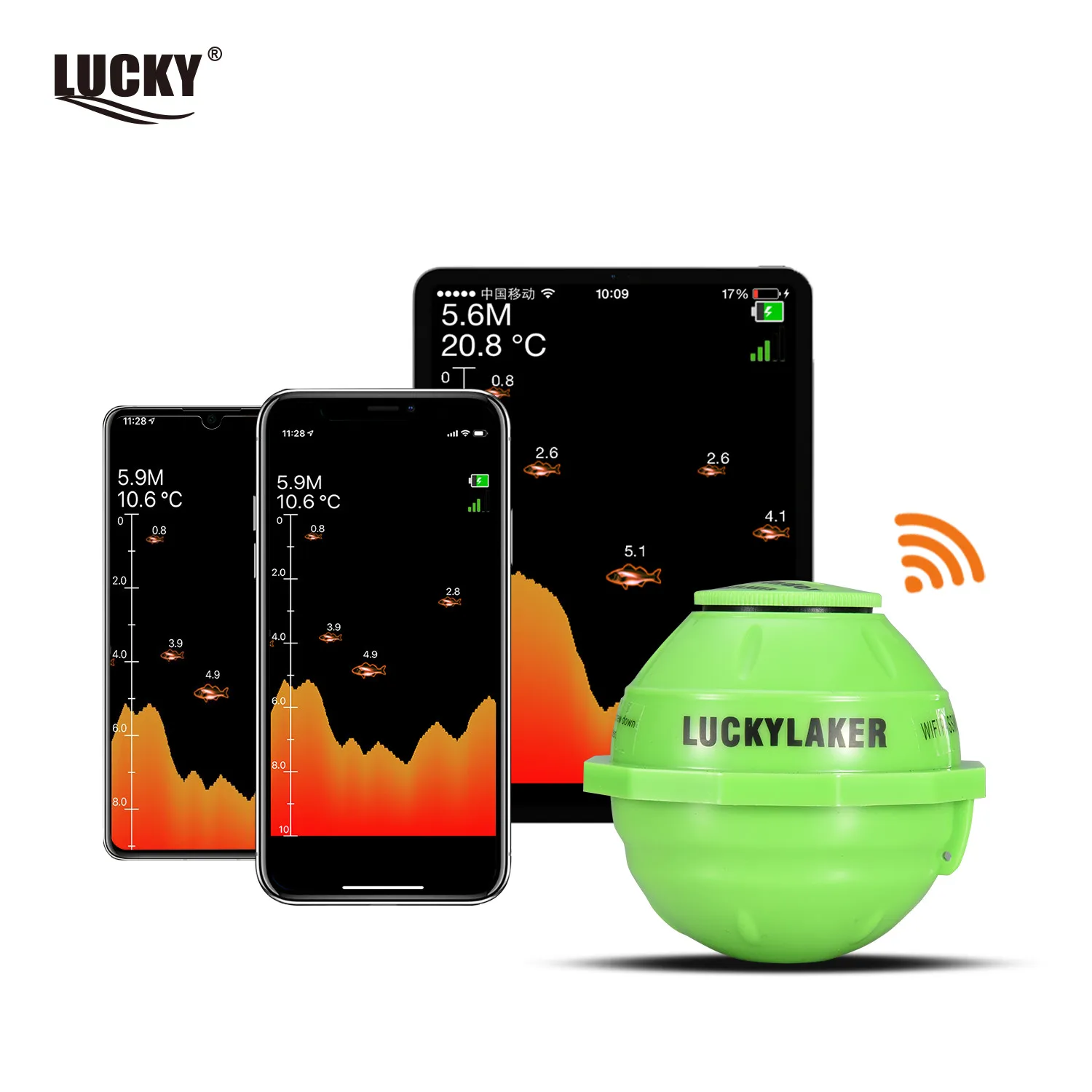 

Lucky FF916 Sounder Sonar Wireless WIFI Fish Finder 135feet(45m) Depth Sea Fish Detect Finder For IOS Android portable