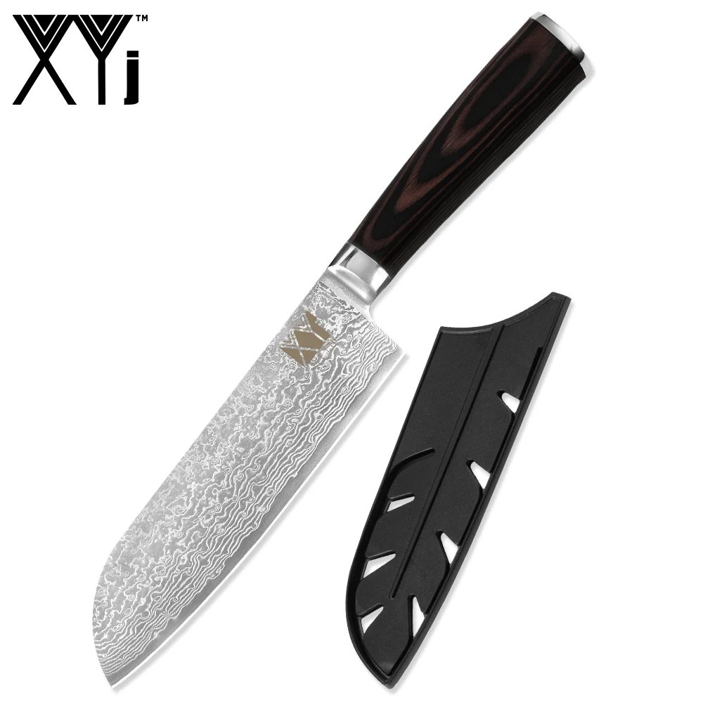 7 santoku knife XYj дамасский стальной нож шеф-повара VG10 Набор ножей высококачественный японский дамасский стальной цветной деревянной ручкой ручной работы кухонные инструменты - Цвет: 7 santoku knife