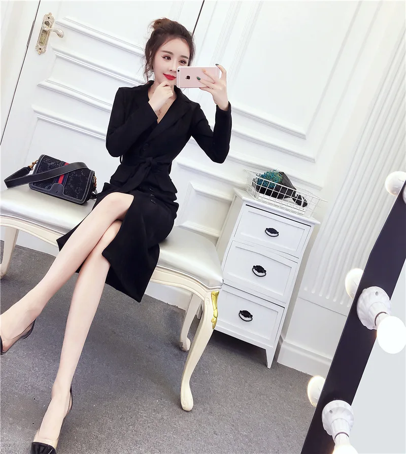 Стиль, замша, шнуровка, костюм воротник действительно карман-Slim Fit для похудения Двубортное пальто-Стиль