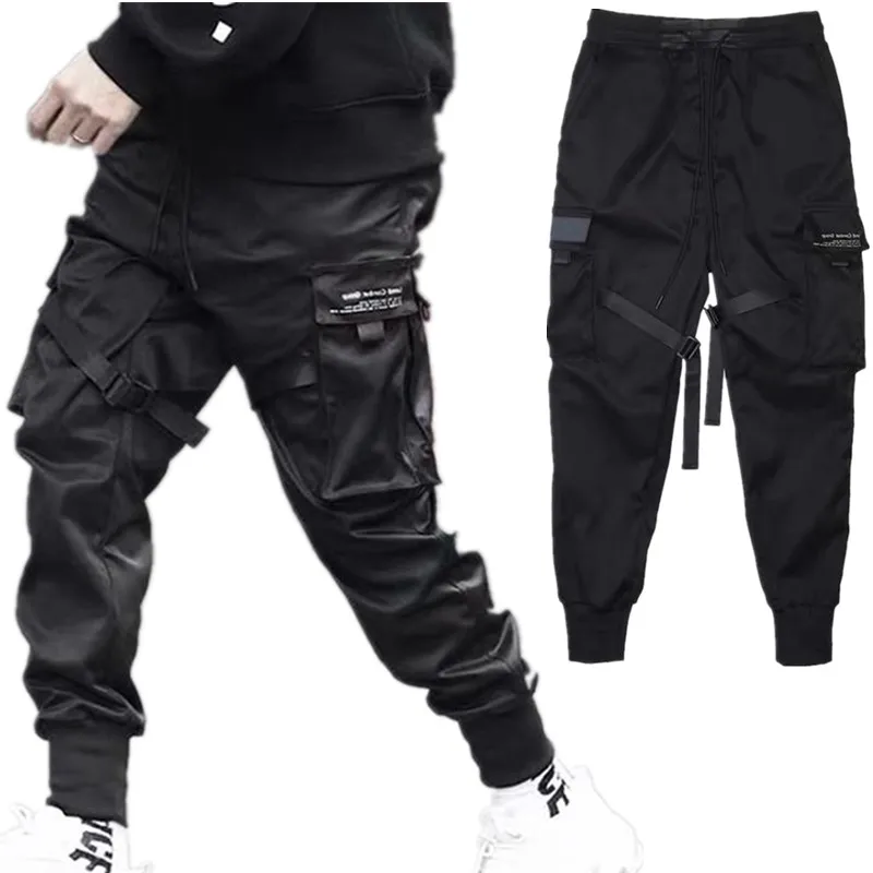 Hip Hop Boy Track Pants Elastic Waist Harem Pant Men Streetwear Punk Ribbons Design Trousers Pockets Joggers,men trousers