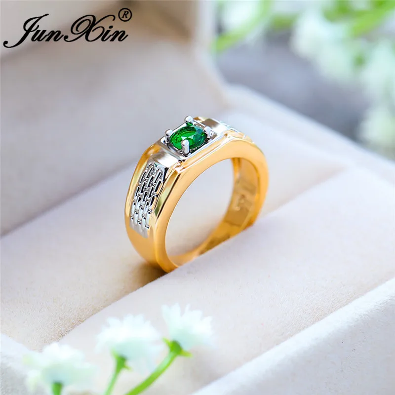 Boho зеленый камень Хрустальные Обручальные кольца для мужчин Серебро Золото Цвет Круглый Циркон обещание на помолвку кольцо Мужские Винтажные вечерние ювелирные изделия