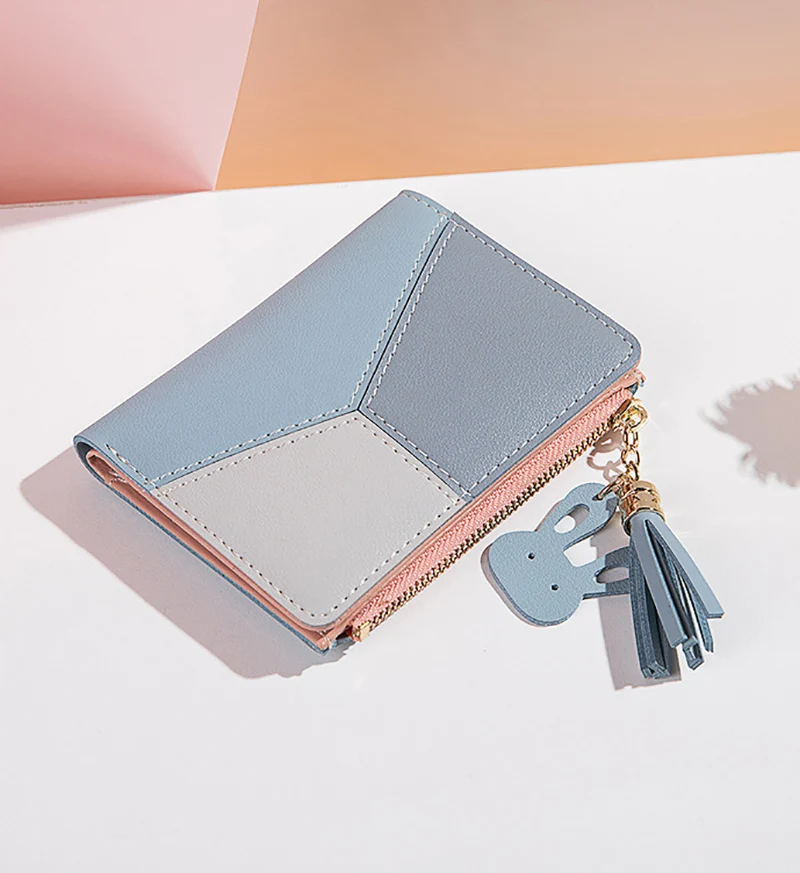 Einfache Stil Kurze Brieftaschen Quaste Hit Farbe PU Leder Geldbörse Karte Halter Kleine Kupplung Frauen Mädchen Handtasche Beutel – Detail 14