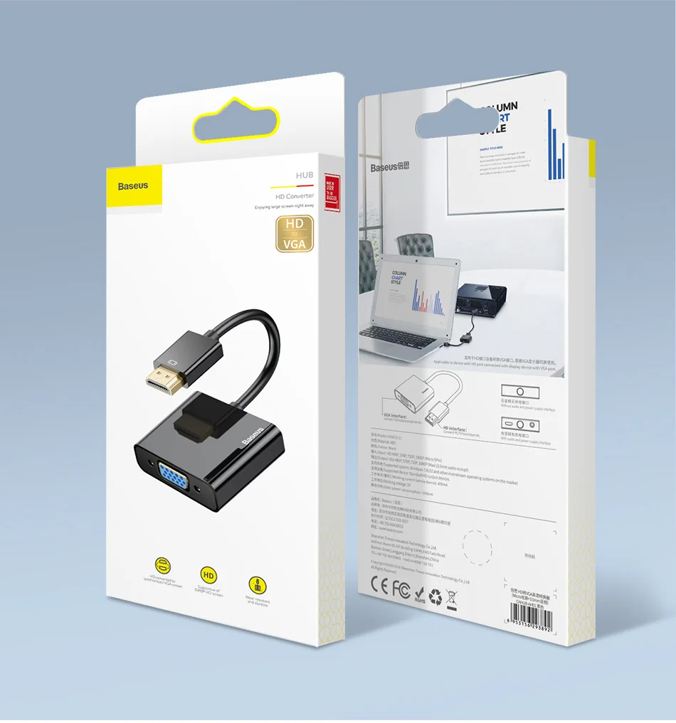 Baseus HDMI к VGA Кабель-адаптер 3,5 мм разъем аудио конвертер адаптер для MacBook Pro PS4 Chromebook tv Box проектор HDMI кабель