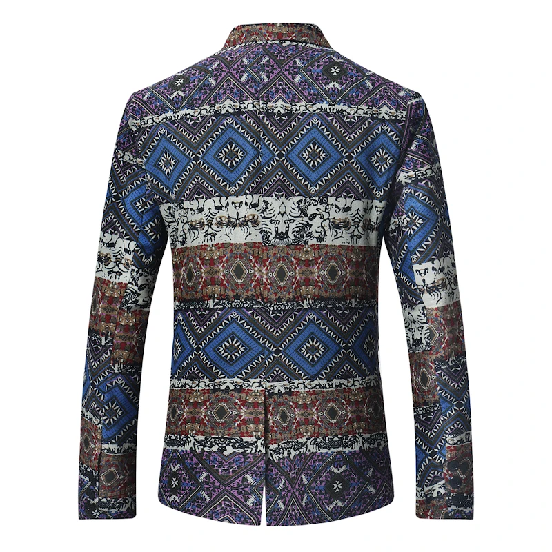 Vintage Ethnic Style Blazer For Men New Fashion Loose Argyle Print Blazer Hombre Single Button Male Suit Jacket Plus Size