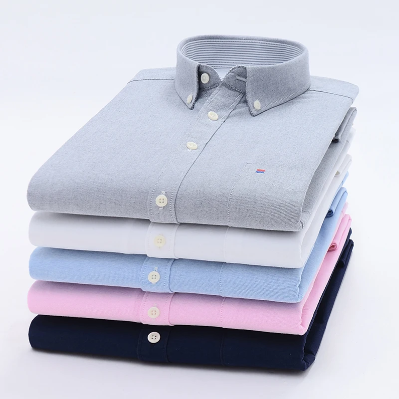 

Spring New Solid Mens Shirts Cotton Oxford Casual Slim Fit Men Long Sleeve Dress Shirt For Male Shirt Homme Plus Size S-4XL