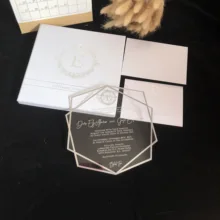 60-бесплатно при индивидуальном заказе ясно Стекло акриловые Покрытые Серебряной Фольгой свадебных пригласительных билетов с Коробки