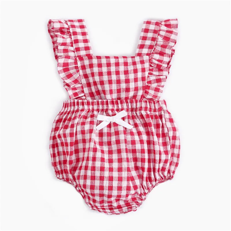 Клетчатый Детский комбинезон; коллекция года; Летний комбинезон для новорожденных; Одежда для маленьких девочек; комбинезон без рукавов для маленьких девочек; хлопковый пляжный костюм - Цвет: Red