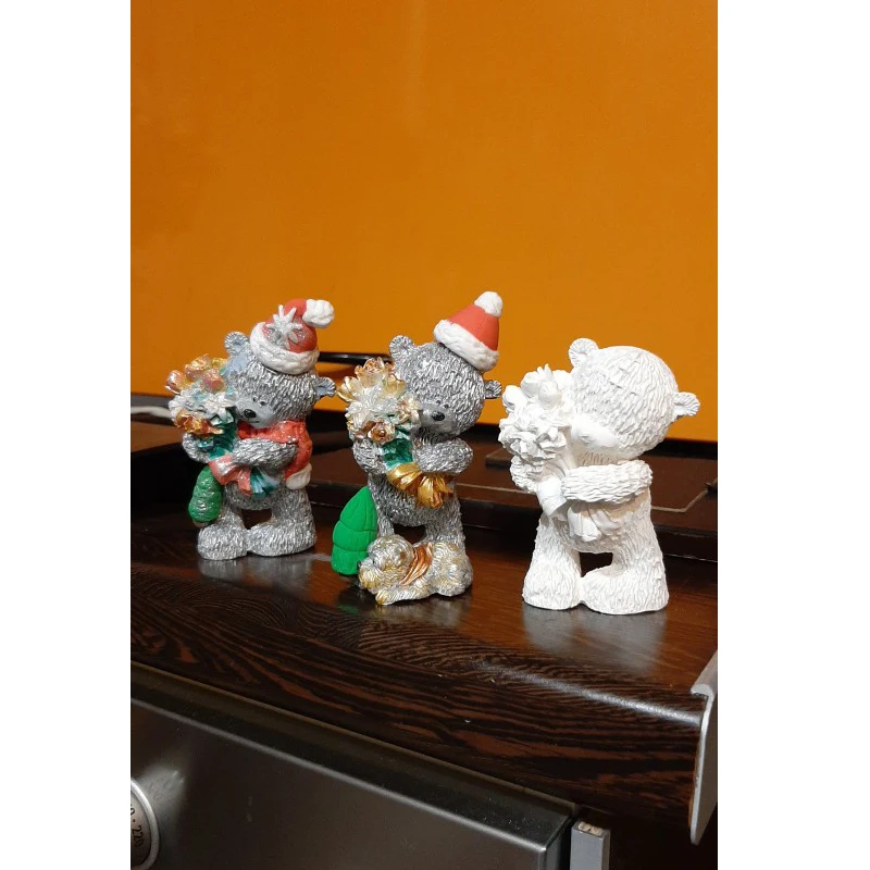 DIY 3D Craft Molds Teddy Bear with Flowers shape Animals silicone Mold Christmas Cake Decoration Tools Soap Mold Bakeware Crafts