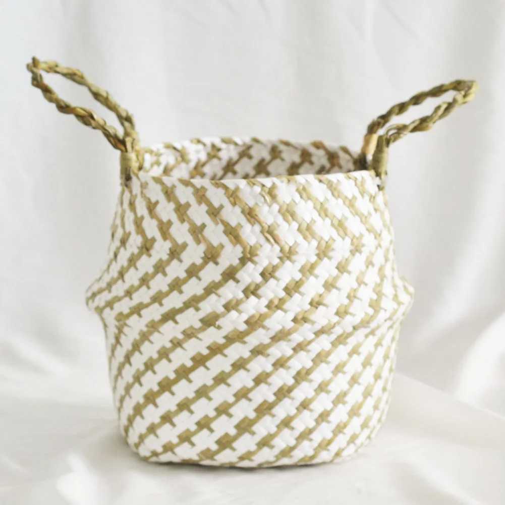 Flower Basket Folding Seaweed Weaved Sundries Storage Basket for Home Decor JS21