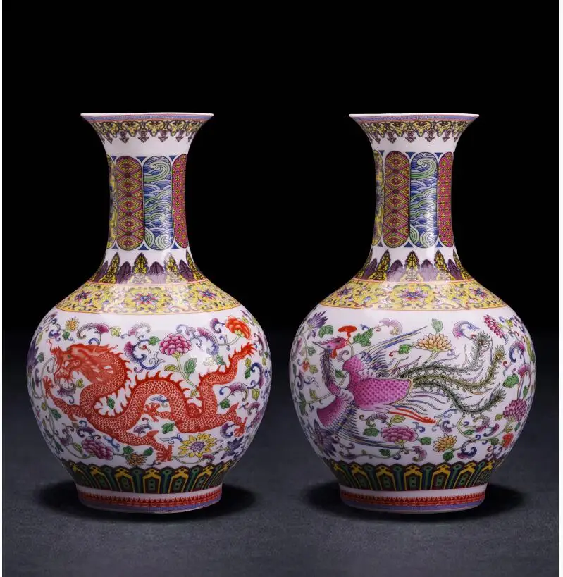 Китайский дзиндэжэнь керамическая ваза декорация Дракон и Феникс фарфоровые украшения для офиса дома гостиной настольные статуэтки ремесла