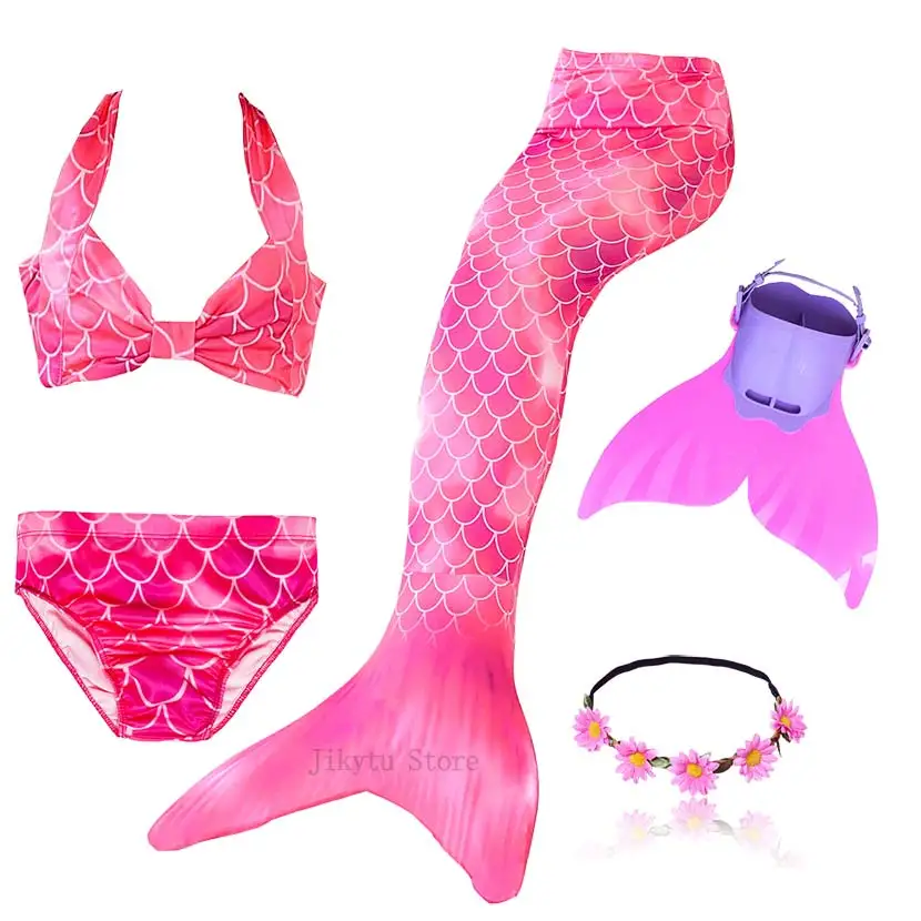 Kids Swimming Mermaid Tail Bikini Set can add with Monofin Flipper Ariel Costumes Cosplay Swimsuit Bathing Suit for Girls