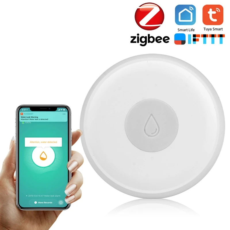 

Zigbee Smart Home Water Leak Sensor Wireless Flooding Detector Water Leakage Detection Alert Water Level Overflow Alarm Tuya Sma