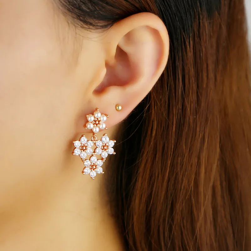 

Gold color delicate CZ cute daisy flower stack stud earrings spring summer women girls fashion gifts minimal lovely jewelry 2019