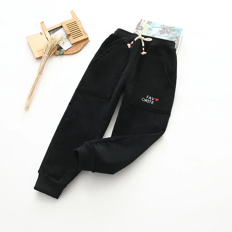 Manufacturers sell new autumn and winter zhongtong embroidery love elastic corduroy thickened trousers cotton trousers - Цвет: black