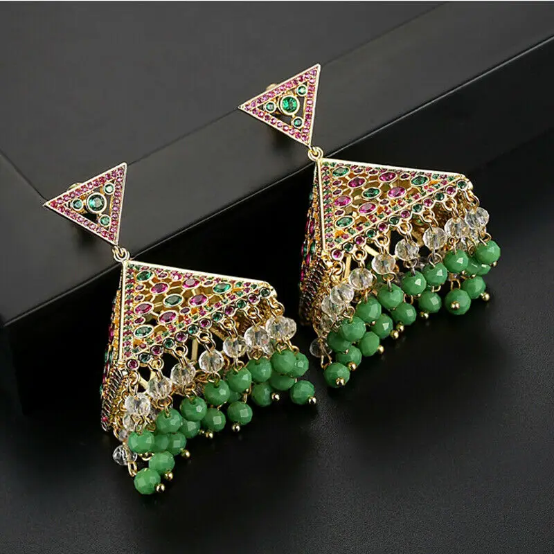Индийские цыганские украшения Jhumka Jhumki, винтажная Этническая Серьга с цирконием, висячие серьги с кисточками и бусинами для женщин, праздничный костюм