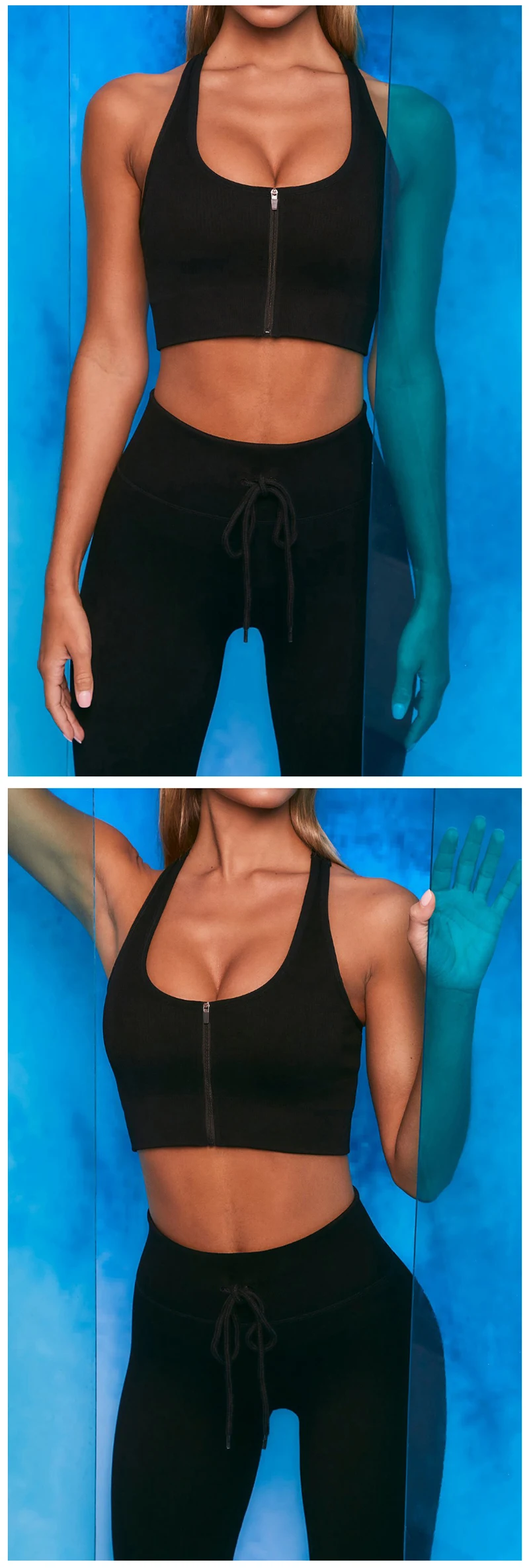Zipper Seamless Yoga Set Two Piece Women Crop Top Bra Drawstring Shorts Sportsuit Workout Clothes Outfit Sport Fitness Gym Wear