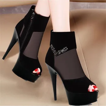 

New pattern Cool boots Women's Boots Fashion boots sexy Woman short boots Net red shoes18CM Thin Heels Platform 3-14 15 BBZAI