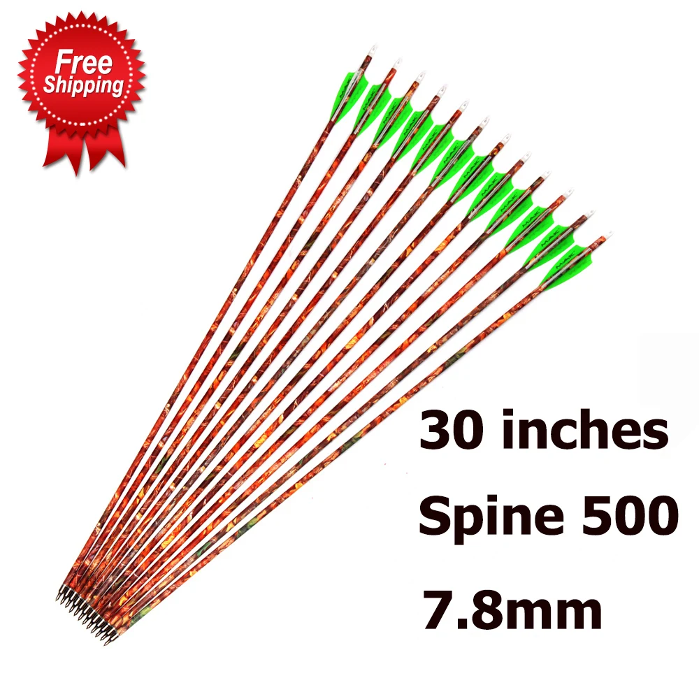 Стрелы карбоновые 30 дюймов Spine 500 наружный диаметр 7 8 мм с зелеными и белыми