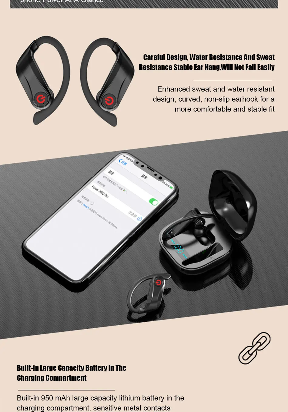 Беспроводные наушники Bluetooth 5,0 наушники для телефона Водонепроницаемая гарнитура с 950 мАч зарядная Коробка микрофон