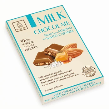 

75g chocolate figured milk with almond and salt caramel