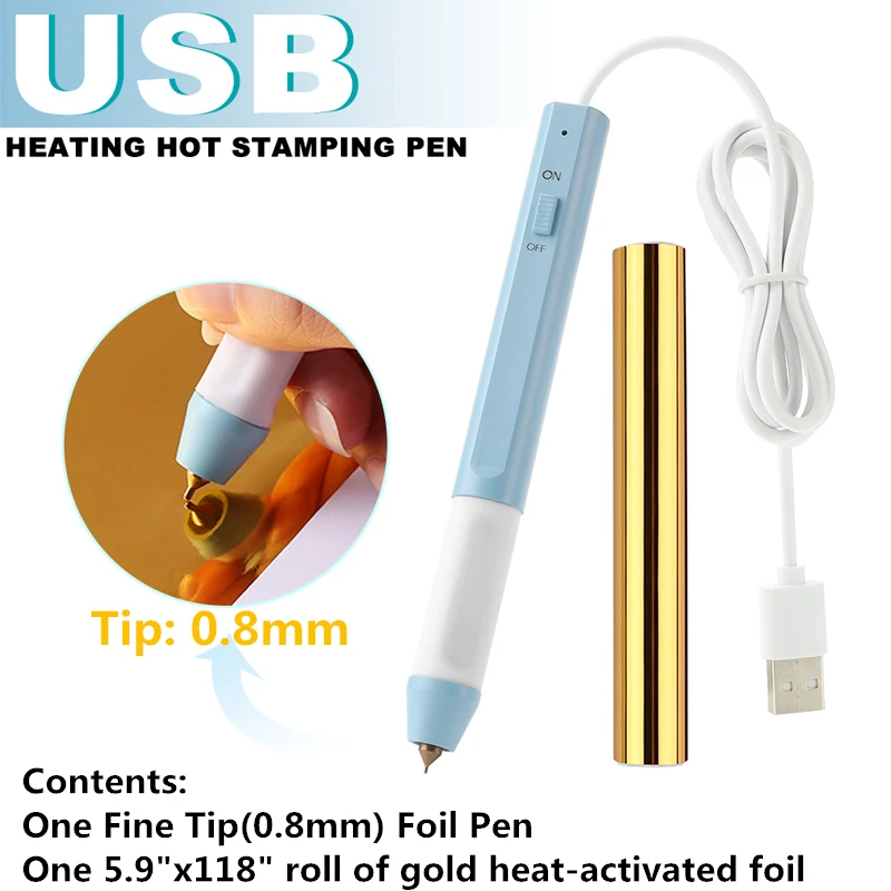 Interchange Heating Hot Stamping Pen 2.5mm/1.5mm/0.8mm USB Heat-resistant Grip for Shining Handwritten Freestyle Heat Foil Pens 