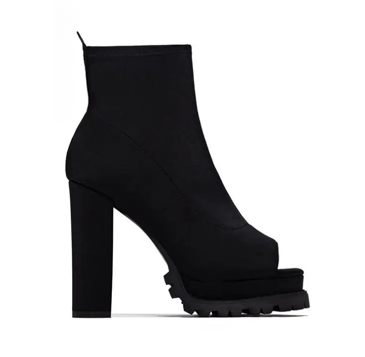 Black Новые зимние женские ботинки; большие размеры 34-44 сандалии-трубы с открытым носком на платформе и высоком каблуке модные кожаные рабочие ботинки для улицы - Color: Black